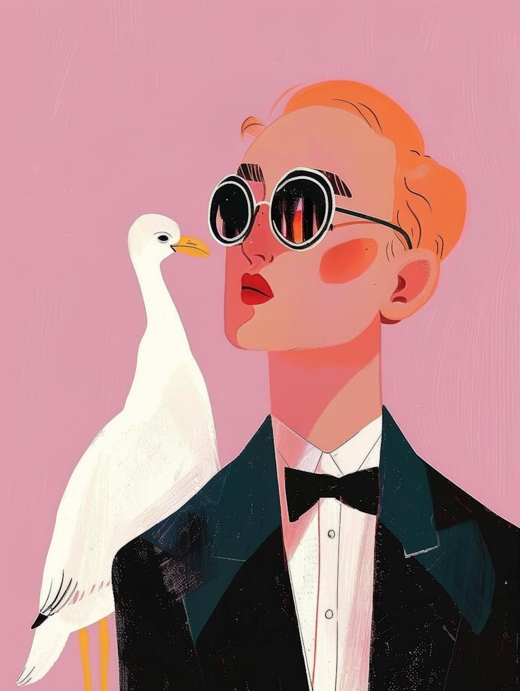 Illustration Of A Man With A Goose