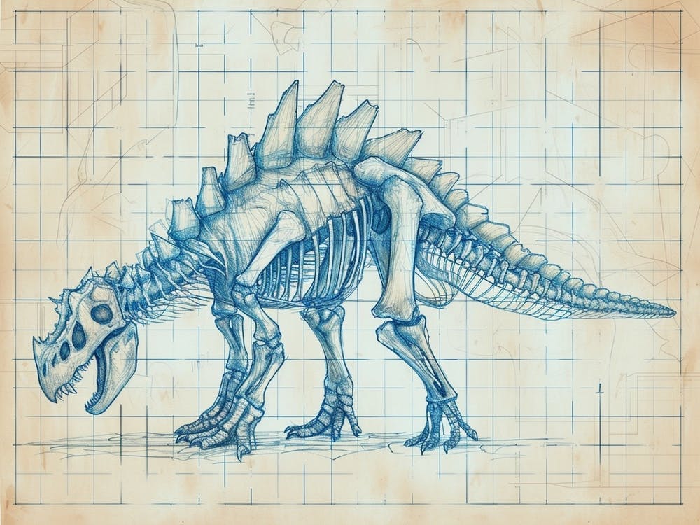 Stegosaurus Skeleton Hand Drawn Blueprint 2