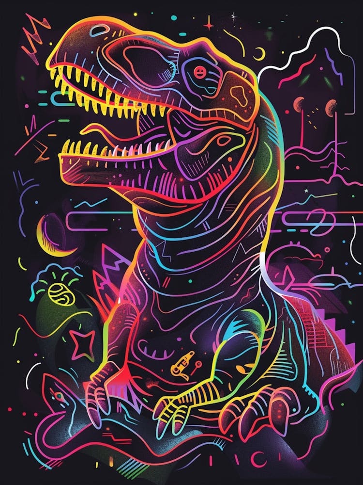 Dinosaur Neon Outlines 1