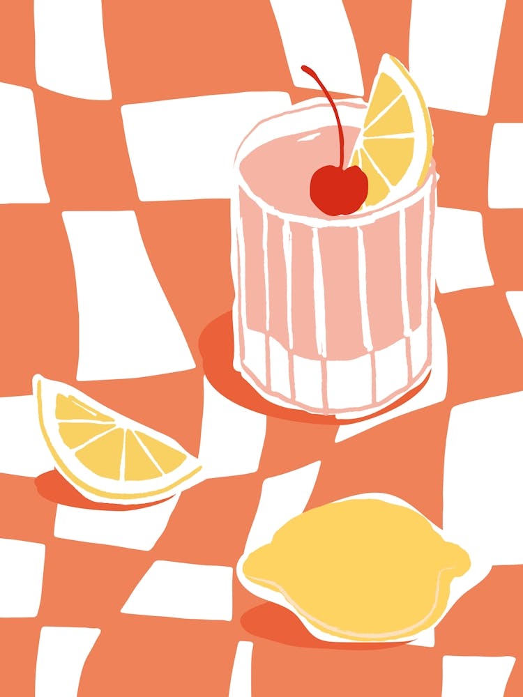 Food Illustration Cocktail Amaretto Sour Preppy Contemporary Kitchen