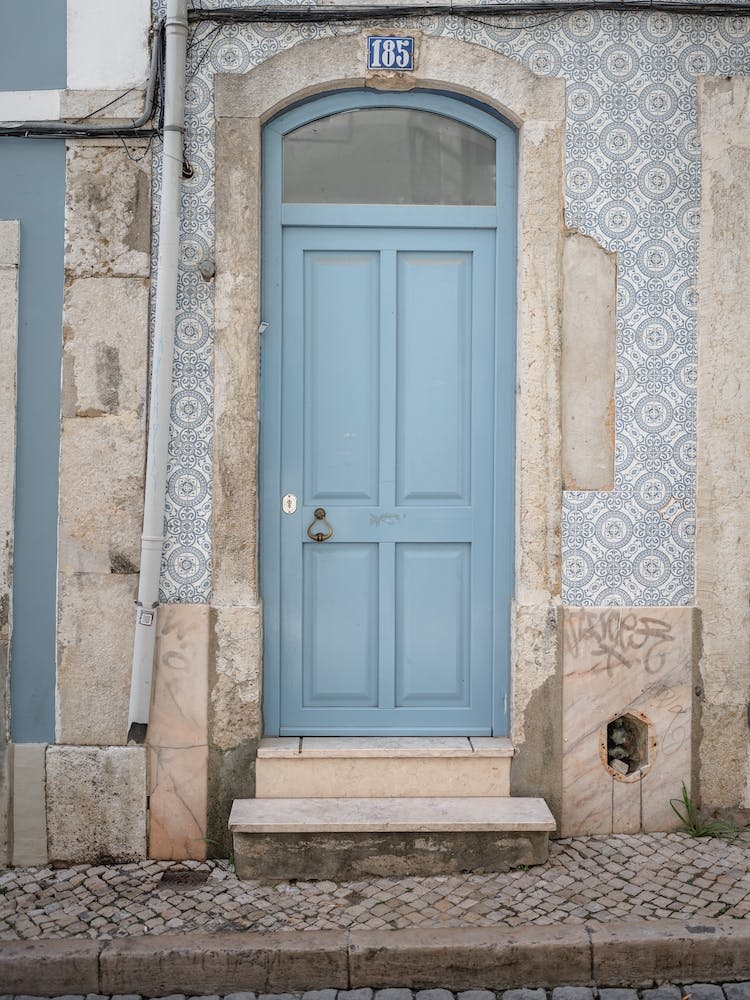 House Number 185   Lisbon Blue Door
