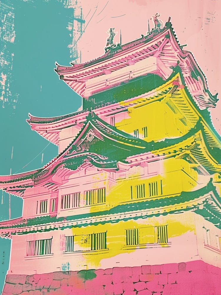 Nagoya Castle Japan Retro Duotone Silkscreen 2