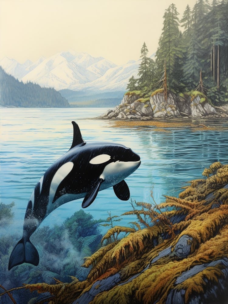 Realistic Orca Whale Storybook Style Illustration 1