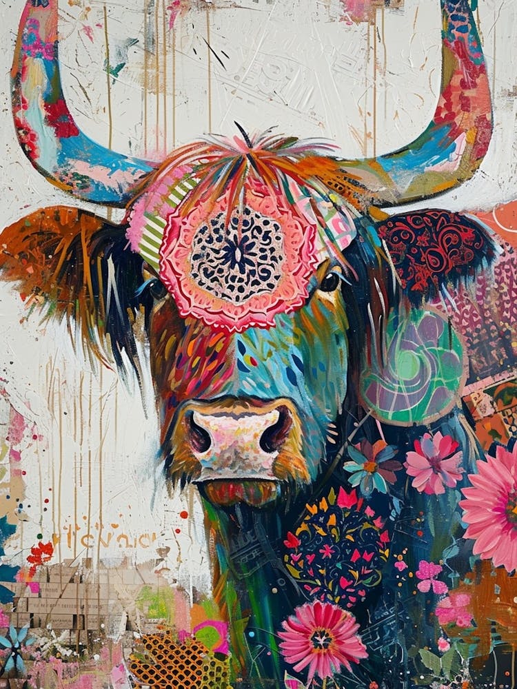 Kitsch Colourful Hairy Cow 3