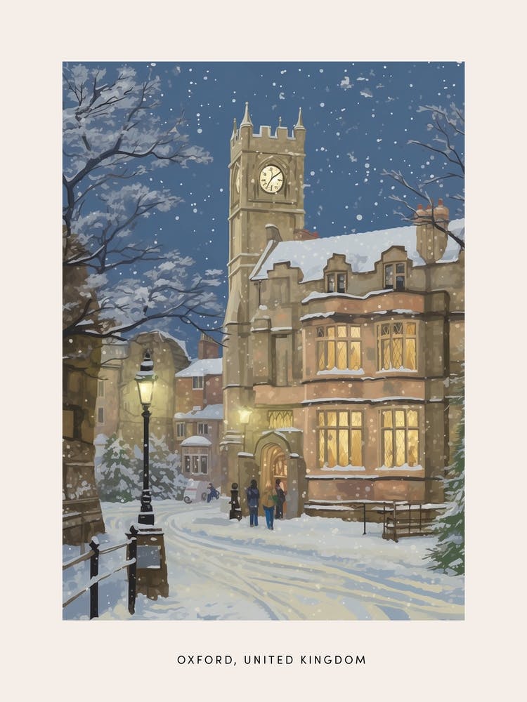 Vintage Winter Poster Oxford United Kingdom 1