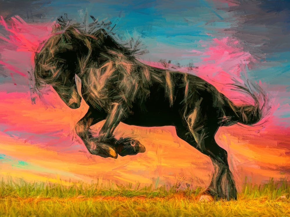 Black Horse At Sunset