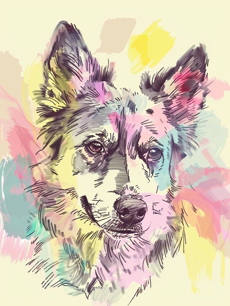 Australian Shepherd Dog Watercolour Pastel Line Illustration