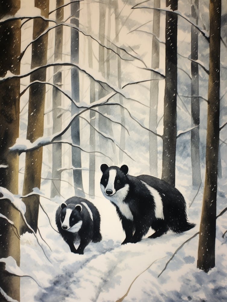 Winter Watercolour Skunk