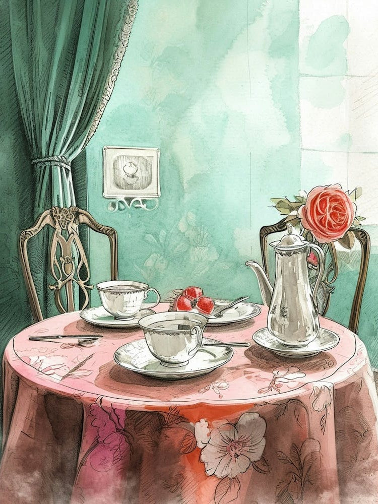 Watercolour Afternoon Tea Line Illustration 1