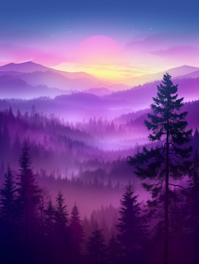 Purple Forest At Sunset