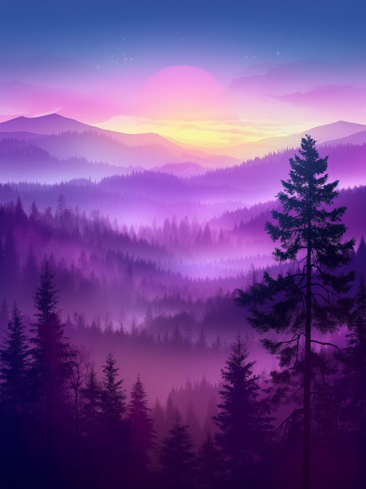 Purple Forest At Sunset