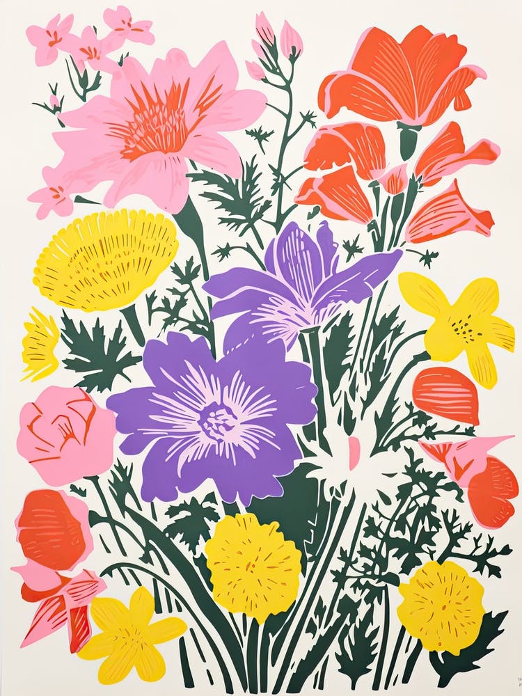 Colourful Flower Still Life Risograph Style 24