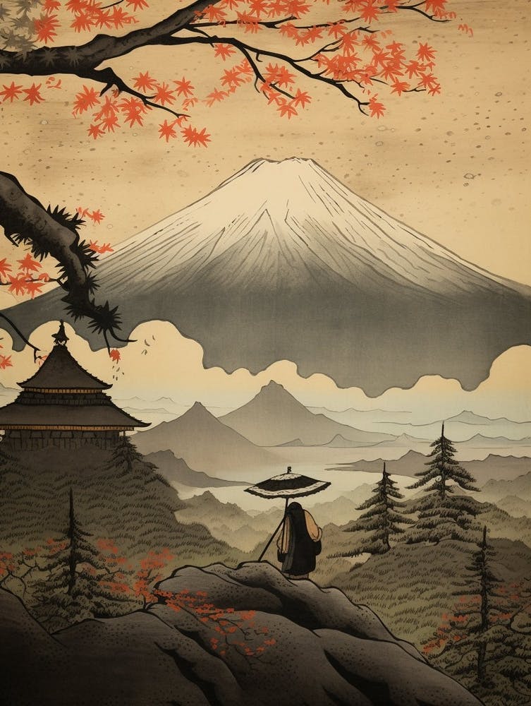 Mountains And Hot Springs Japanese Style Illustration 3
