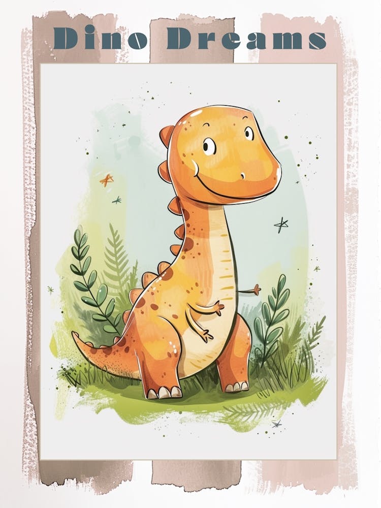 Cute Cartoon Dinosaur Illustration 1 Poster