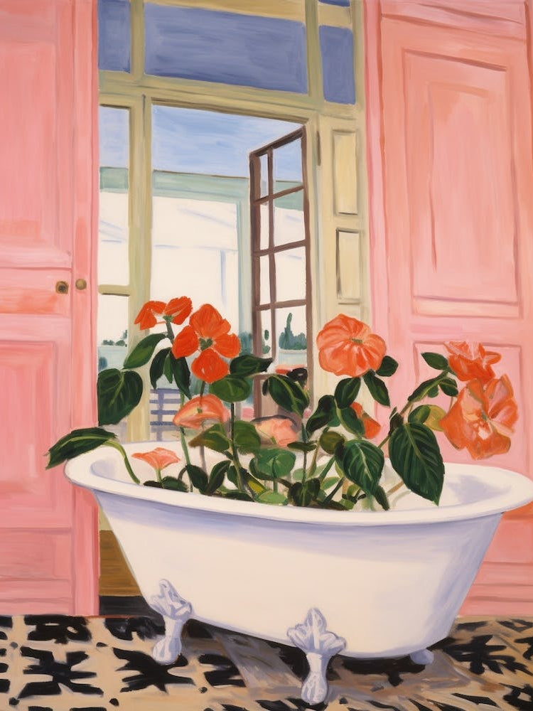 A Bathtube Full Hibiscus In A Bathroom 2