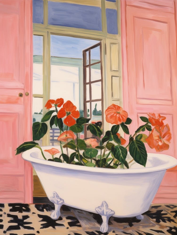 A Bathtube Full Hibiscus In A Bathroom 2