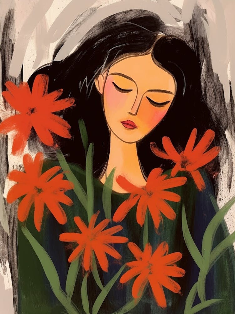 Woman With Autumnal Flowers Edelweiss 1