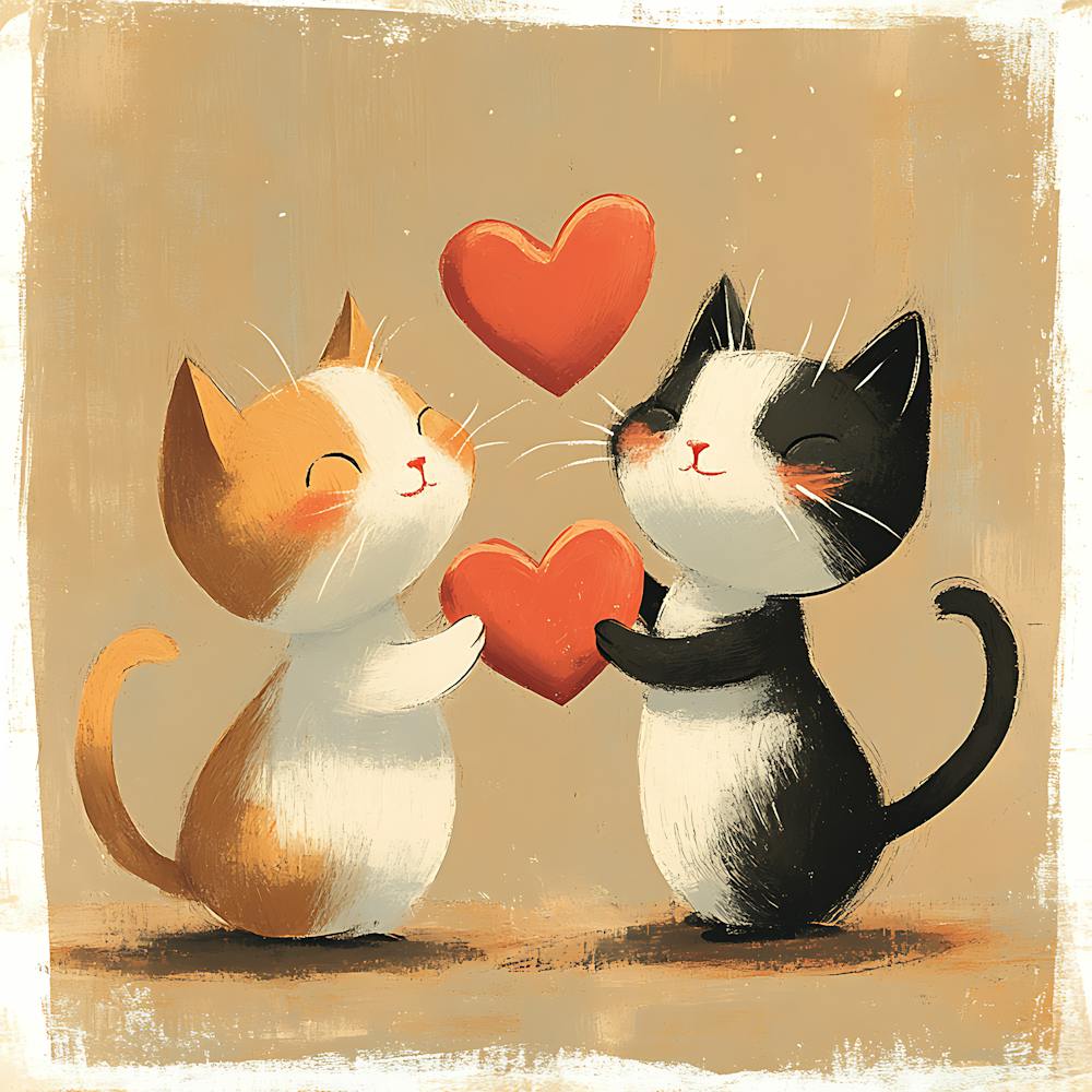 Charming Cartoon Cats Exchange Heart 2
