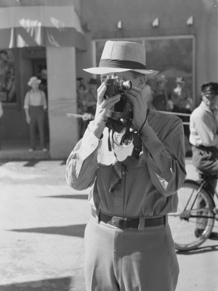 Tourist Using Candid Camera, Taos, New Mexico By Russell Lee