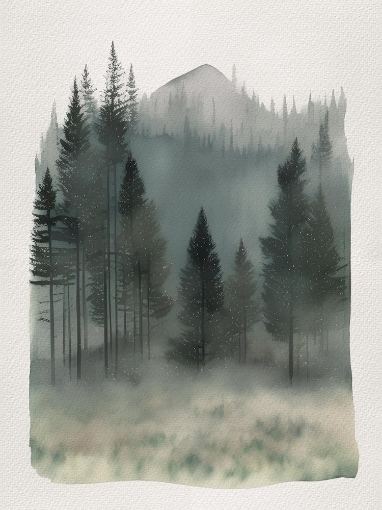 Forêt Brumeuse, Montagne à l'Aquarelle