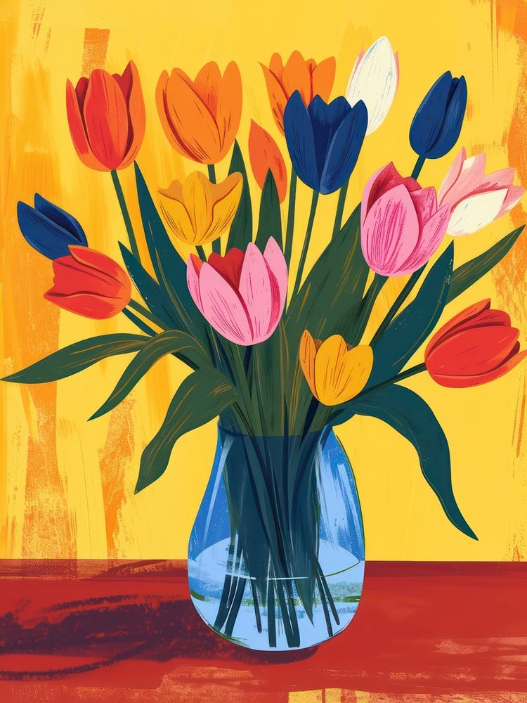 Tulip Flowers On A Table   Contemporary Illustration 4