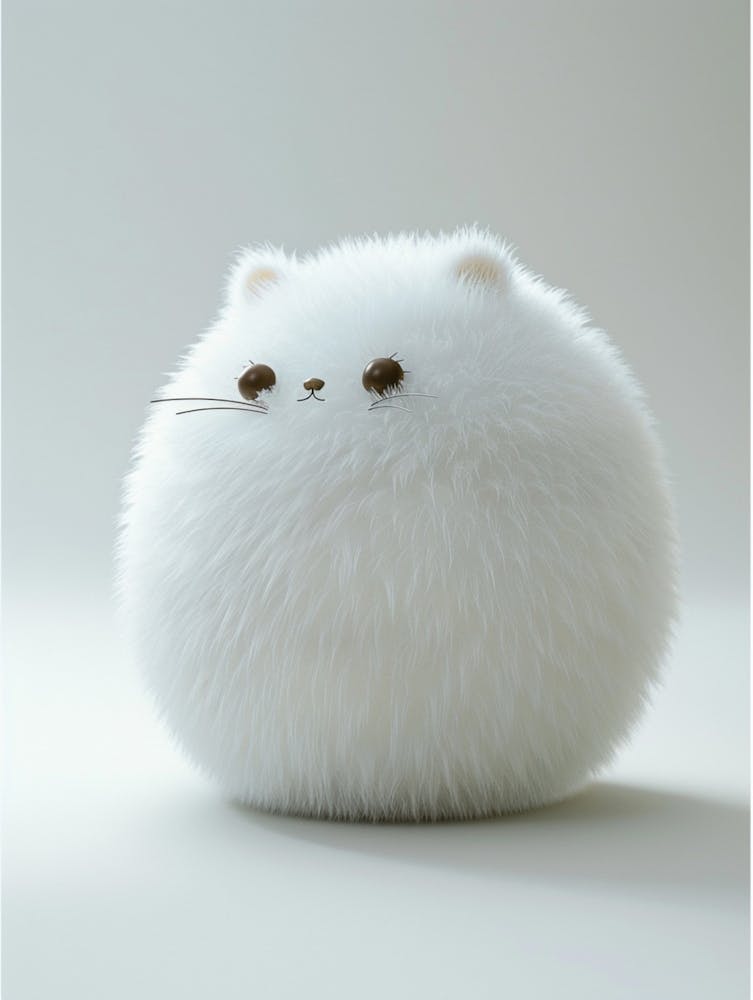 Fat Cute Fluffy, Belly, Funny Facial Expressions, Exaggerated Actions, 3d Character, White Background, A Little Furry, Elongated Shape, Cartoon Style, Minimalism