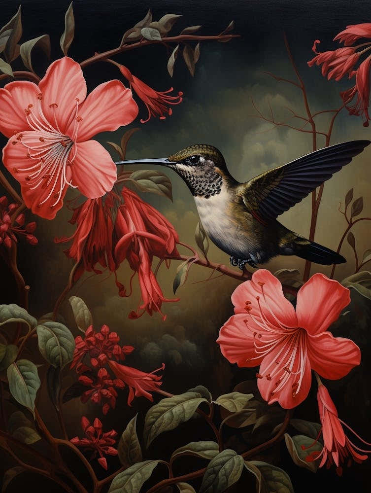 Dark And Moody Botanical Hummingbird 4