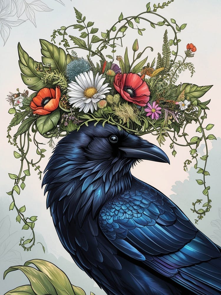 Crow With Flower Crown 4
