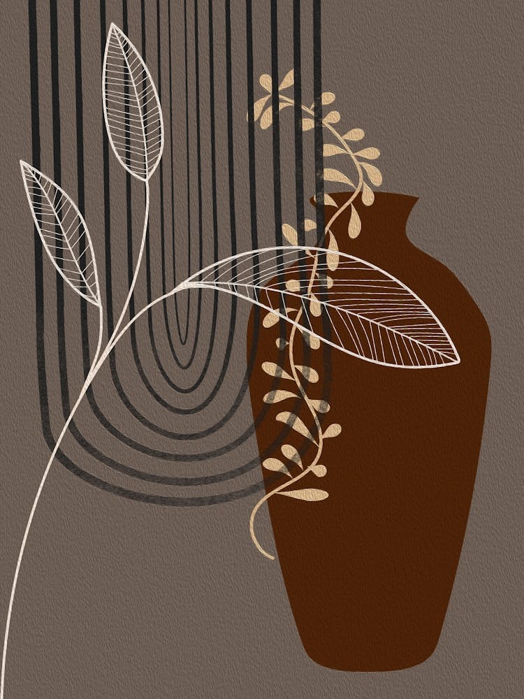 Plants Vase Leaves Botanical Nature Drawing Minimalist