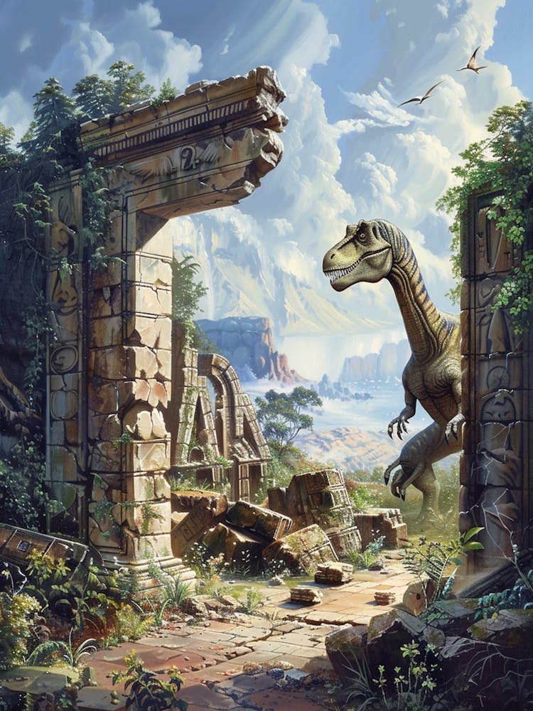 Dinosaur By An Ancient Ruin Painting 2