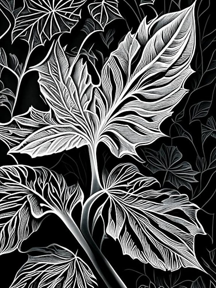 Siberian Ginseng Leaf Linocut 3