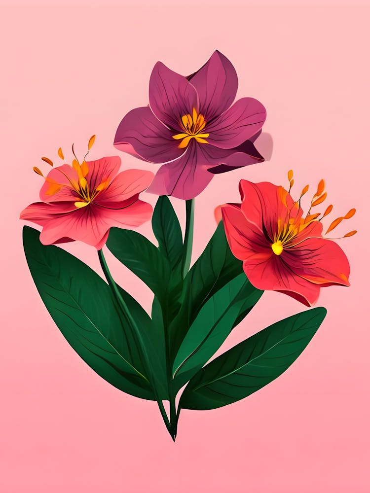 Flowers On A Pink Background 3