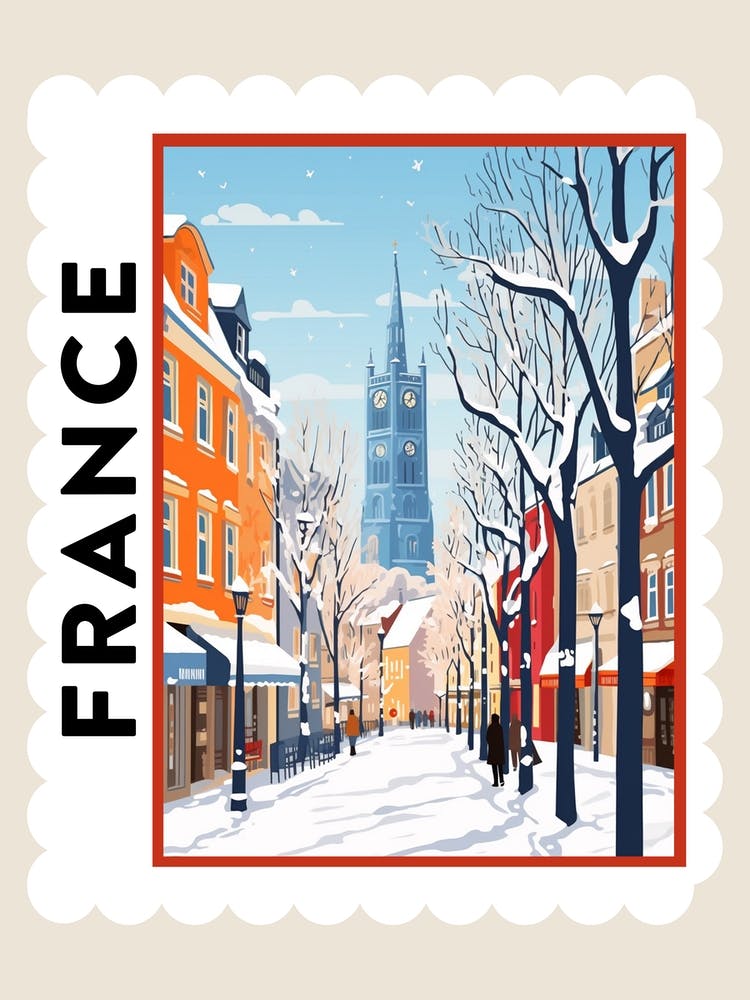 Retro Winter Stamp Poster Cologne France