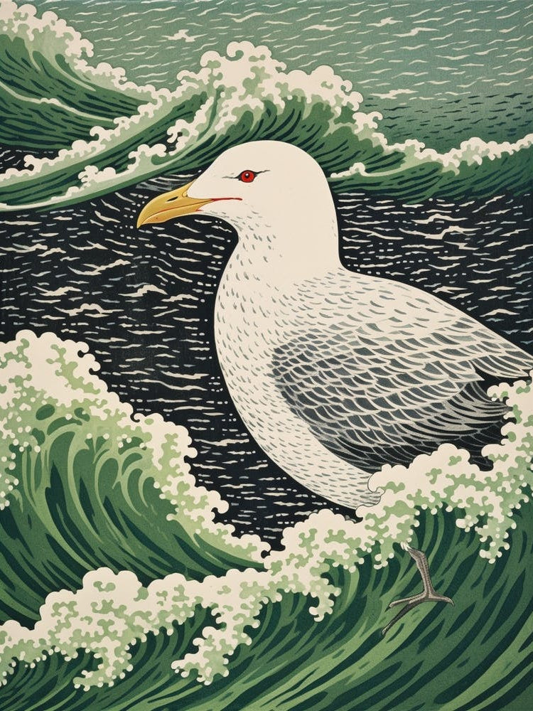 Ohara Koson Inspired Bird Painting Seagull 1