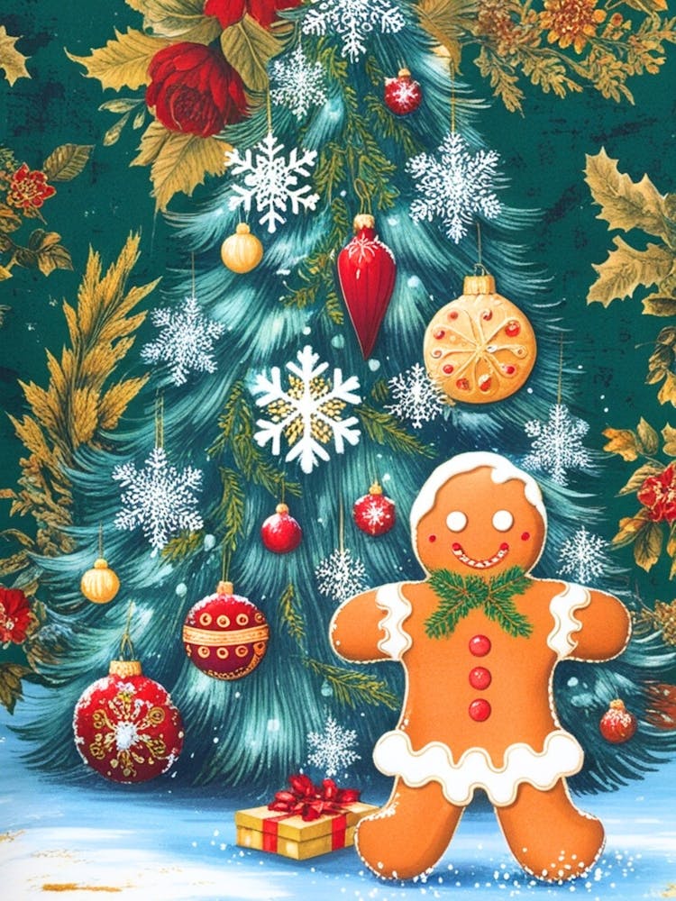 William Morris Christmas Tree With Gingerbread Man