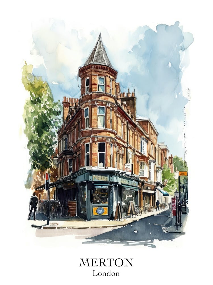 Merton London Borough   Street Watercolour 2 Poster