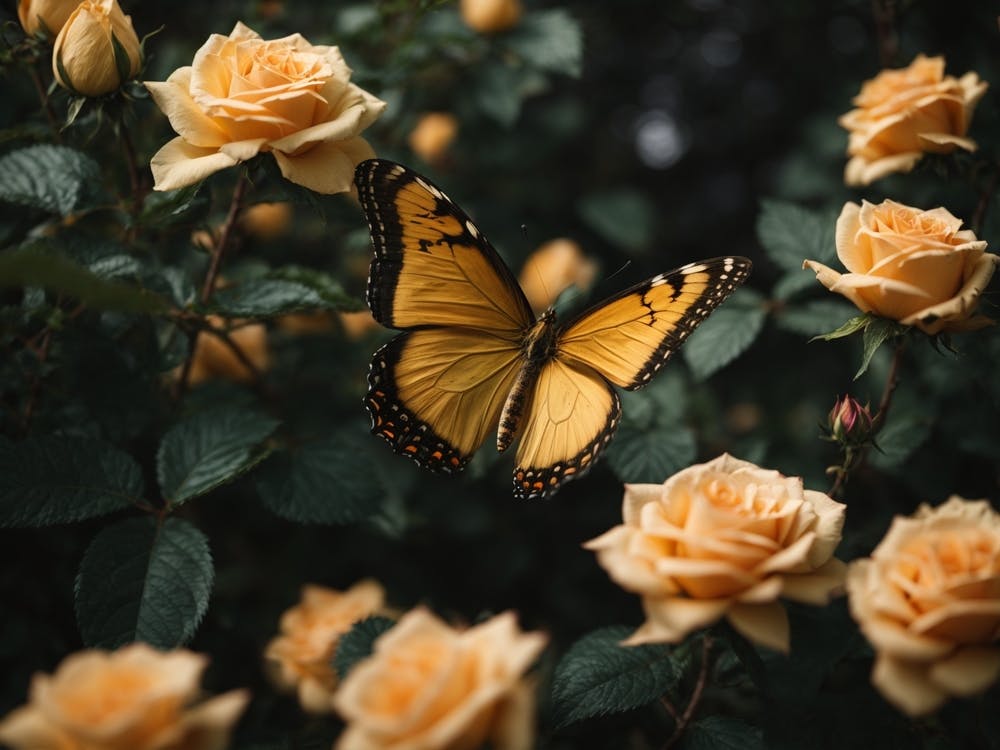 Butterfly On Roses