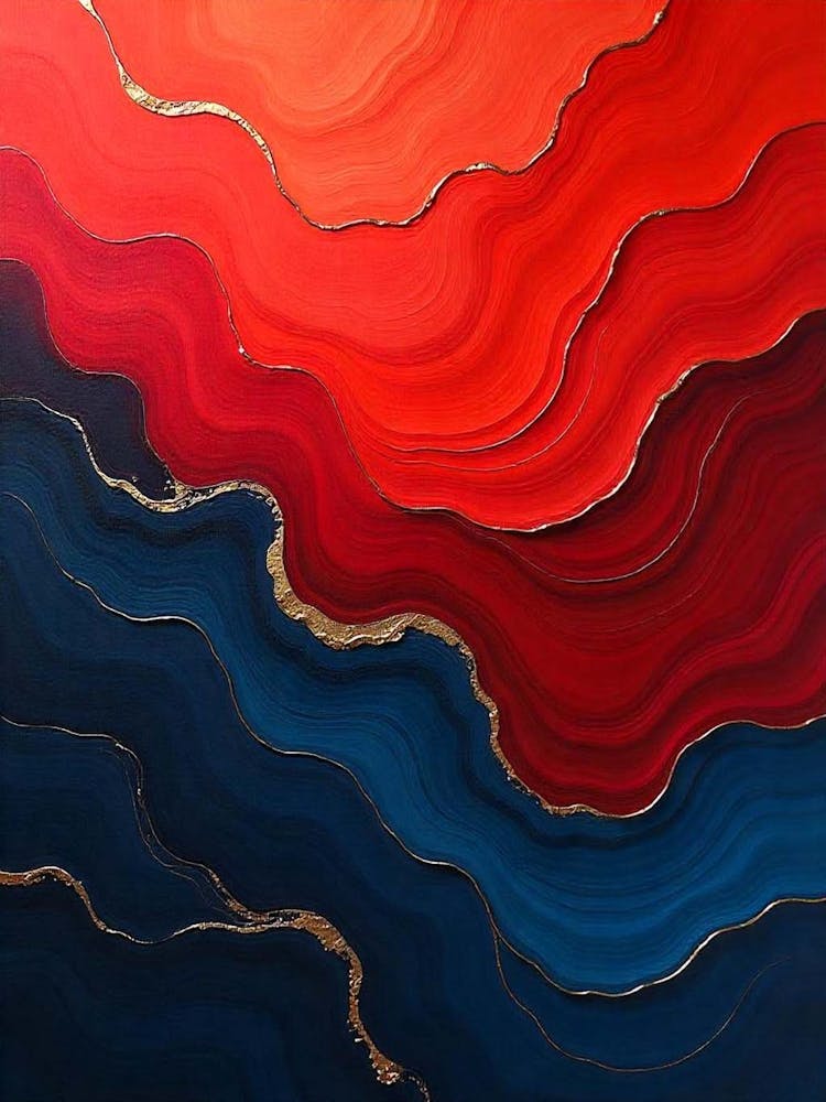 Abstract Red And Blue Painting Hallway Canvas Print