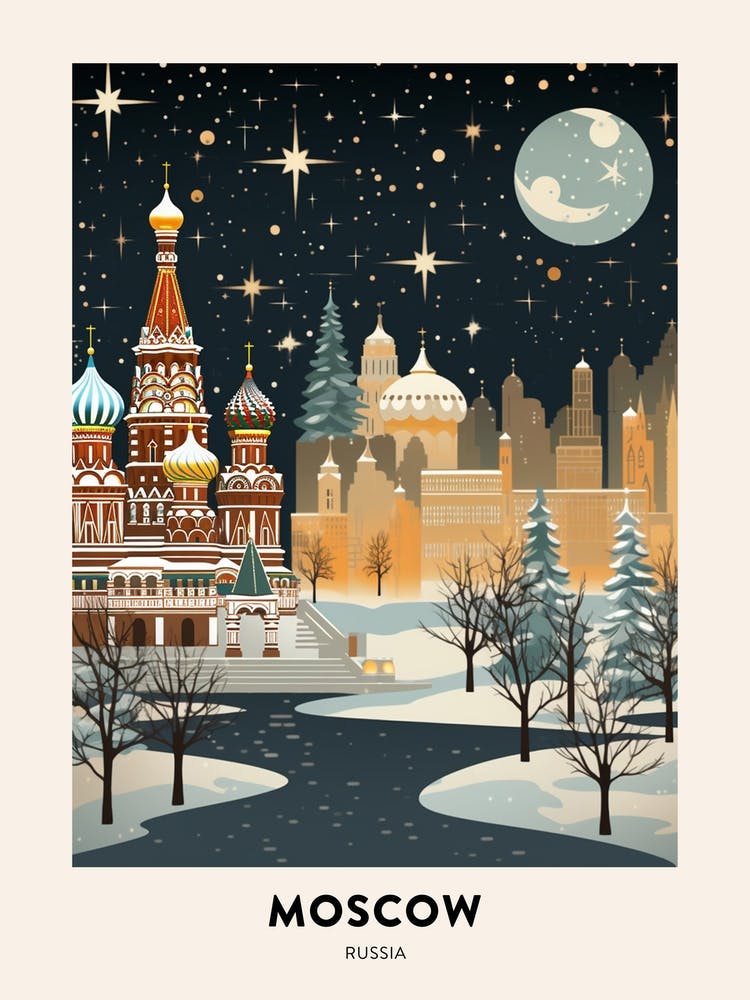 Winter Night  Travel Poster Moscow Russia 2