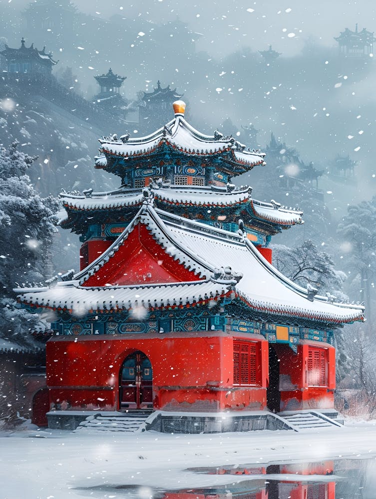 Chinesische Pagode Im Schnee