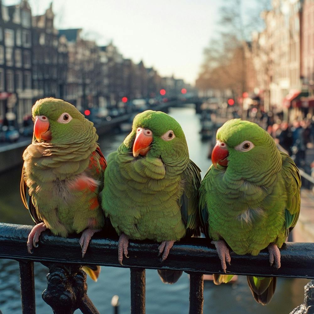 Rookyoly Collar Parakeets On The Amsterdam Dam Square