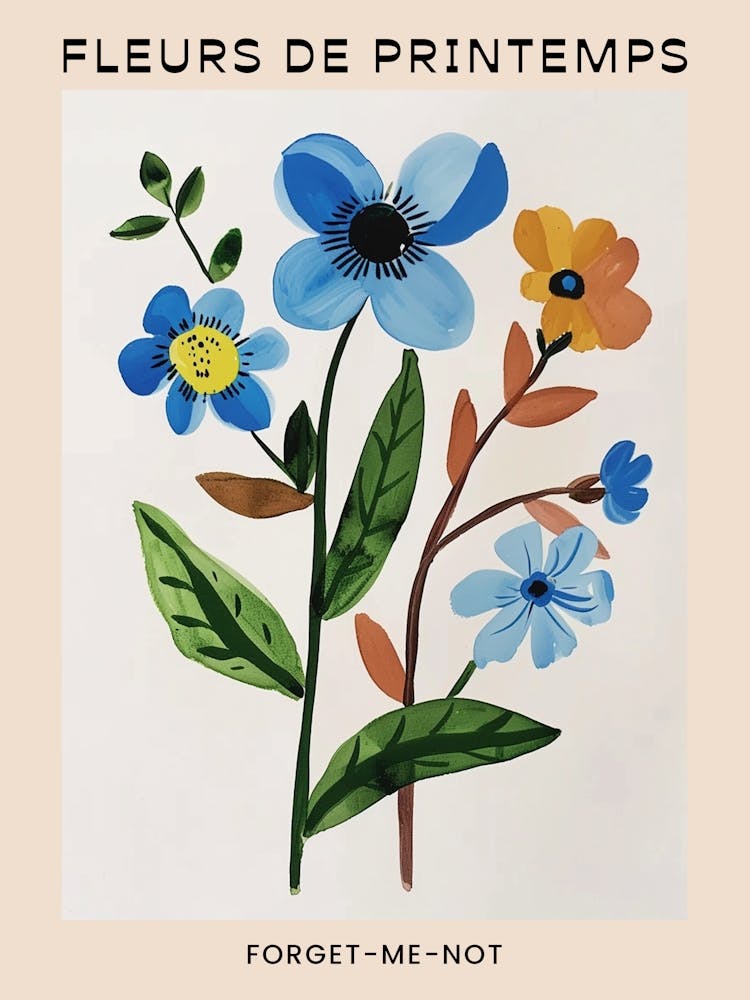 Affiche Florale Printanière Française Myosotis 5