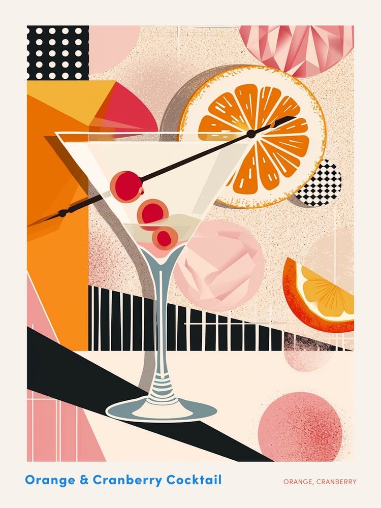 Cocktail Fruité Orange et Canneberge Art Déco 3 Affiche