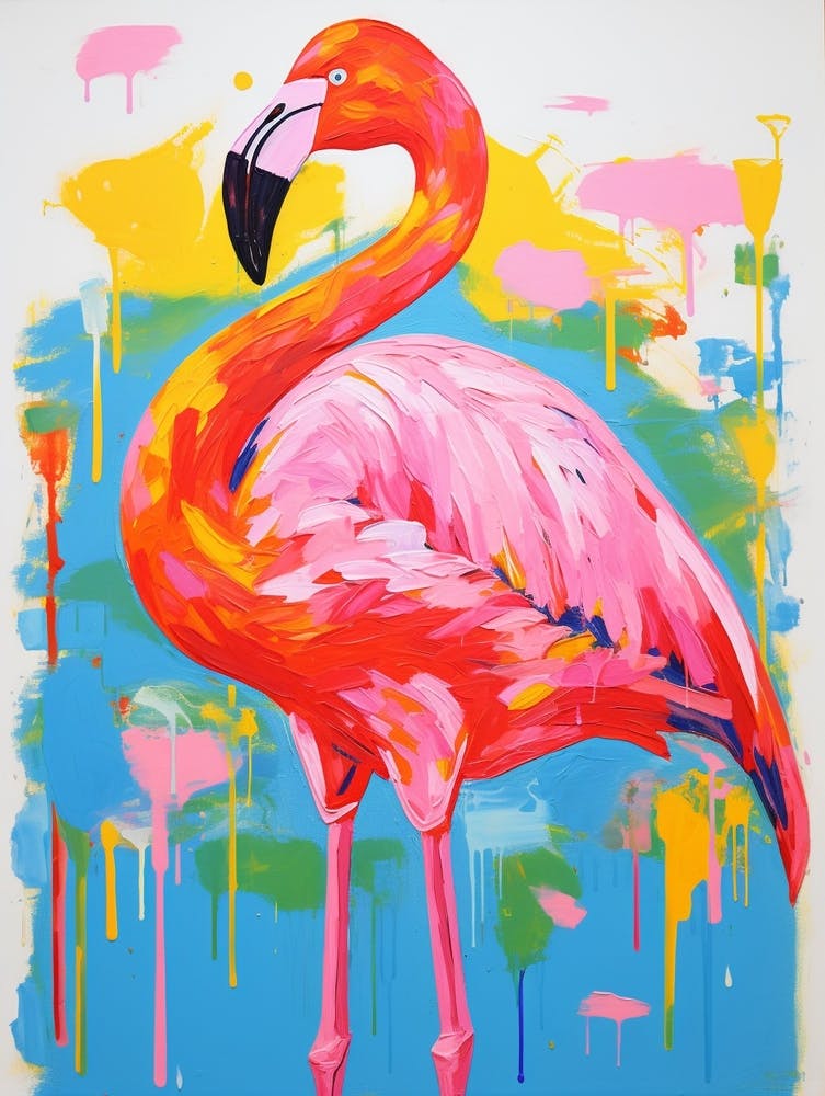 Colourful Bird Painting Greater Flamingo 1