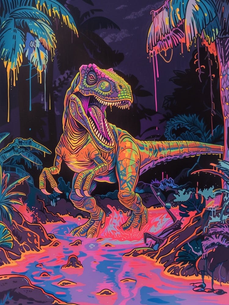 Scary Neon T Rex In River