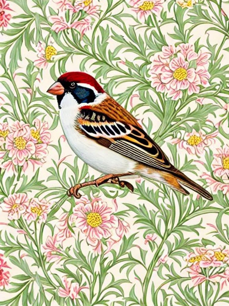 House Sparrow 2 William Morris Style Bird