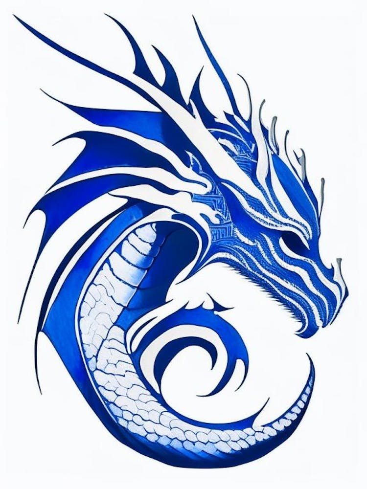 Dragon Symbol Blue And 1 White Line Drawing