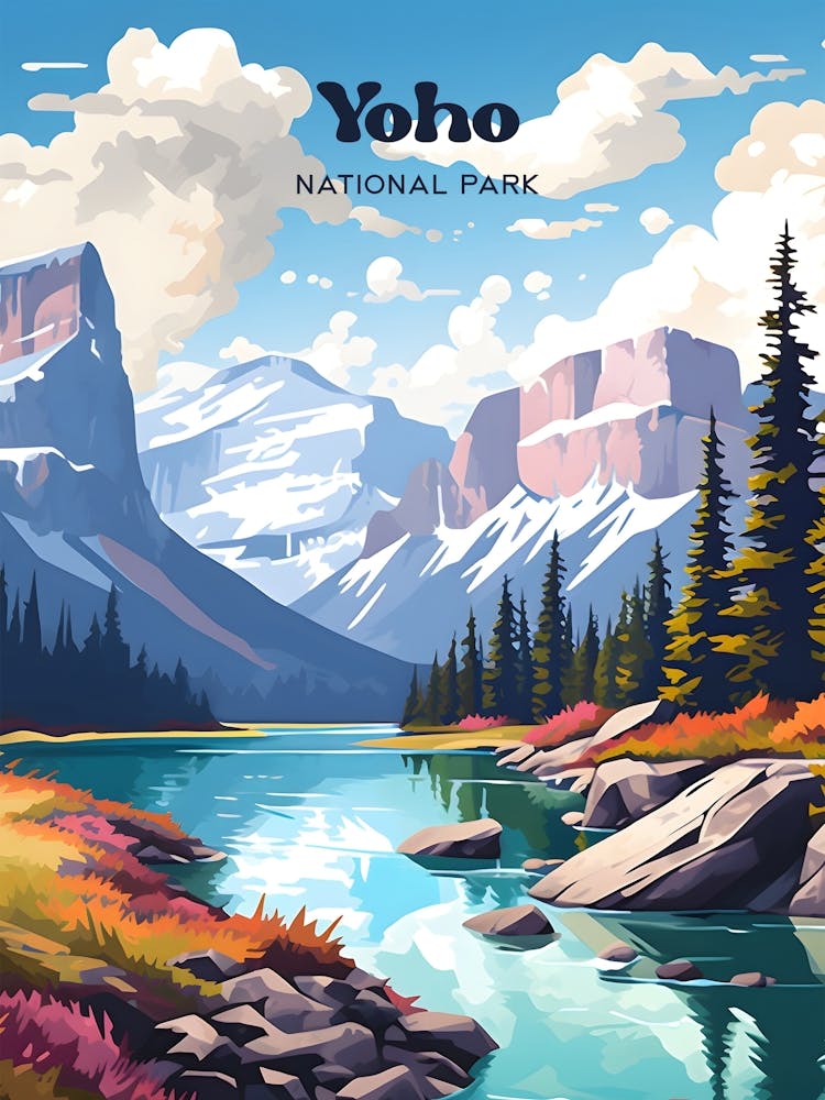 Yoho National Park Canada Summer Travel Art Illustration