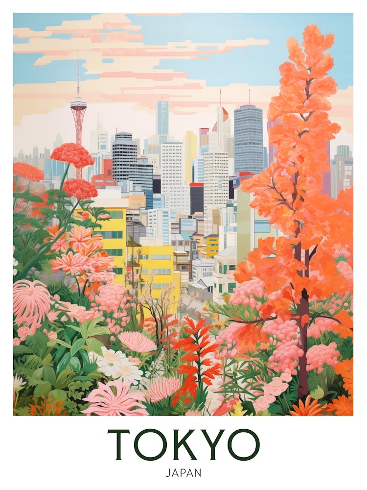 Tokio, Japan Maximalistisches Reiseposter Lebendige Farben