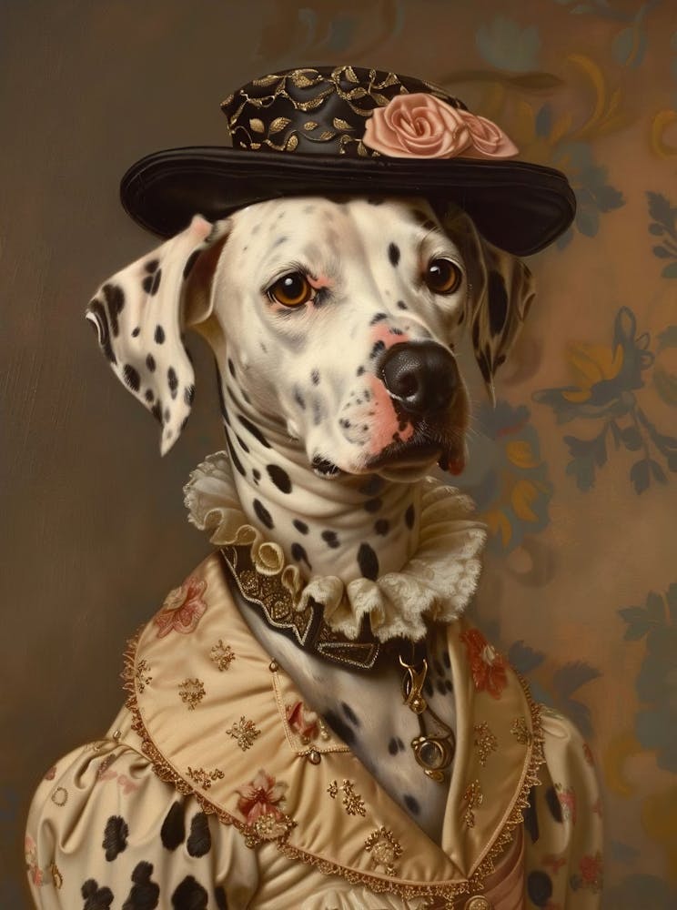 Victorian Animal Portrait, Dressed Animal Prints, Lady Dalmatian Poster, Pet Altered Art, Renaissance Animal Printable Art, Dog Lover Gift